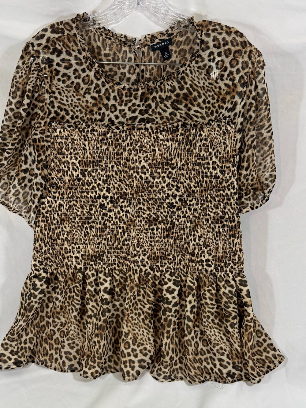 torrid Leopard Smocked Peplum Short Sleeve Top - Brown/Black